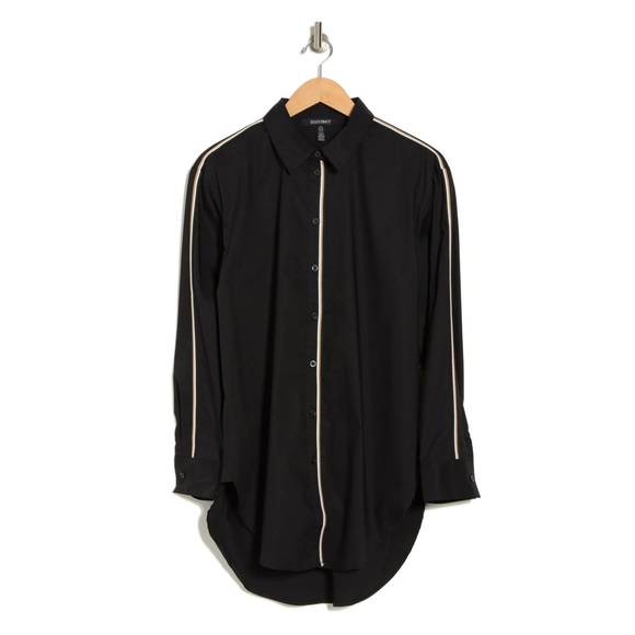 Ellen Tracy Tape Trim Poplin Blouse Medium - Picture 3 of 3